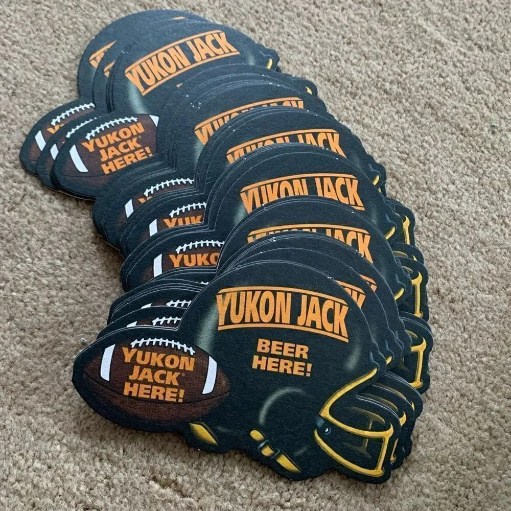 Yukon Jack Beer Here Football Helmet Double Coasters Lot Of 30
